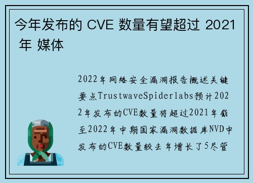 今年发布的 CVE 数量有望超过 2021 年 媒体